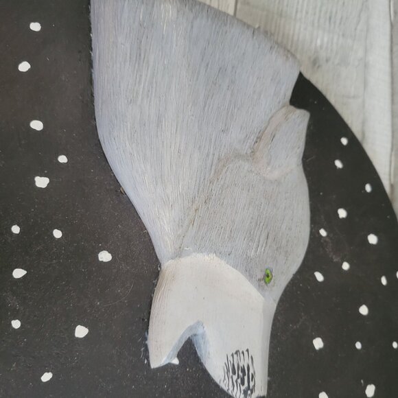 Handcrafted Wooden Wall Art: Wolf Howling At Moon Over Mountains - Picture 2 of 9